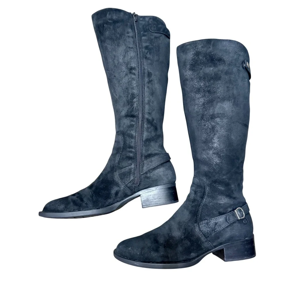 Born Black Suede Buckle Knee High Boots Women's Size 8.5M‎